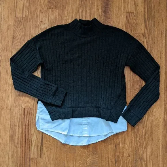 Derek Heart Gray Mockneck Sweater with Faux Shirt Tail - Picture 1 of 14